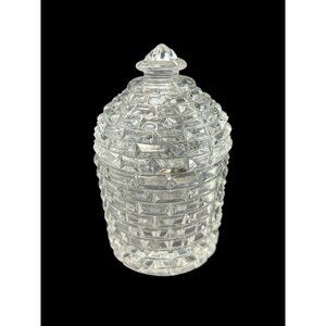 Bombay Lead Crystal Beehive Honey Jam Jar Pot Poland Vintage Acid Stamped 5" Vtg